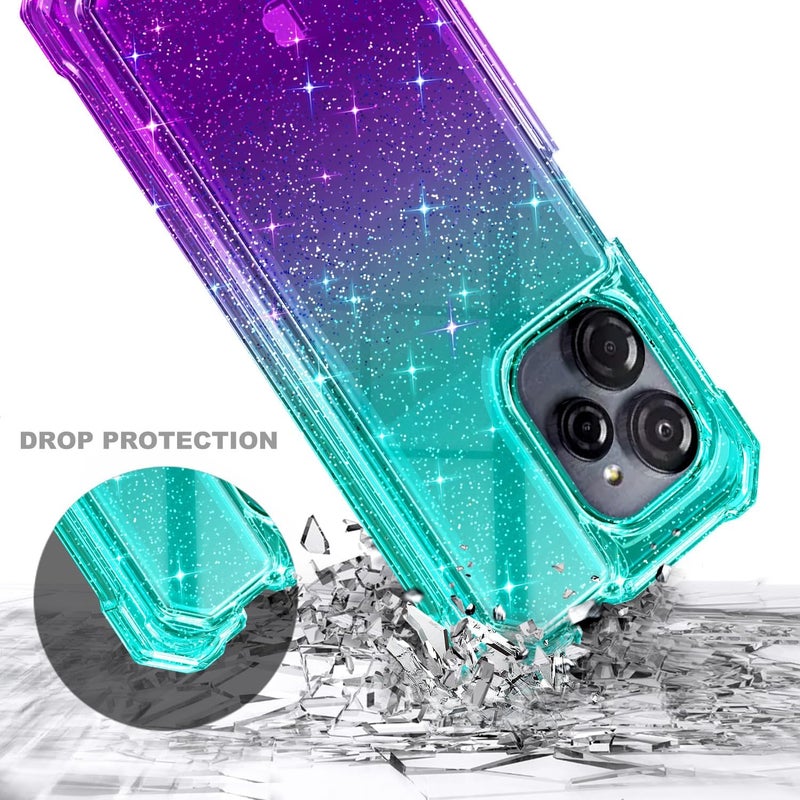 WDHD Compatible with Blu View Speed Ultra 5G Phone Case Glitter Aqua/Purple | Full-Body Protective Shockproof Bumper Cover with Tempered Glass Screen Protector, 12FT Military Grade Drop Tested - Image 5